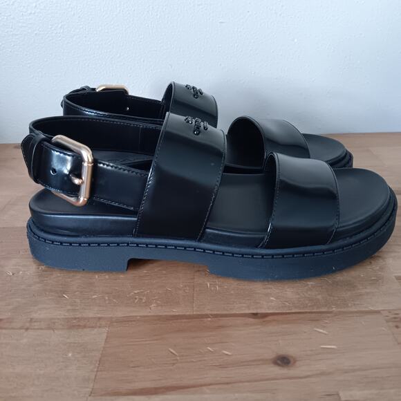 Coach Lockup Two Band Sandal CAP52 Size 6 B - Black Leather - Gold Buckle NWB - Picture 5 of 13